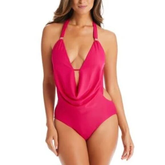 Bar iii Ruby Core Solids One Piece Cowlneck Swim Suit S NWT - Picture 1 of 8